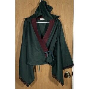 Cosplay Studio Anime Costume Hooded Wrap Cropped Cloak Long Bell Sleeves Green
